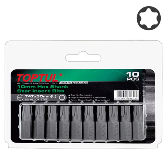 Набор бит TOPTUL 10мм L30мм T40 10ед. на блистере (FSEA1240G)