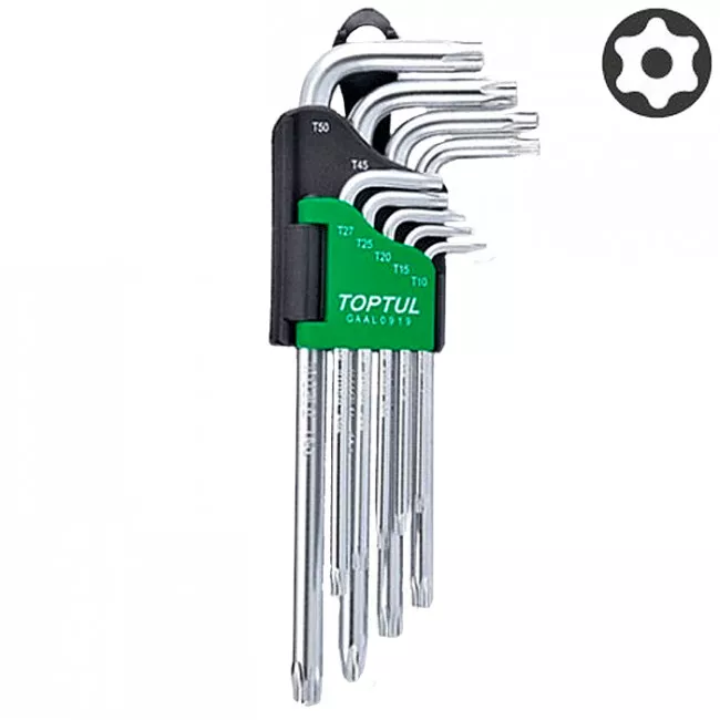 Набор Г-обр. ключей TOPTUL TORX T10-T50 9ед. длинных с отверстием (GAAL0919) Набор Г-обр. ключей TOPTUL TORX T10-T50 9ед. длинных с отверстием (GAAL0919)