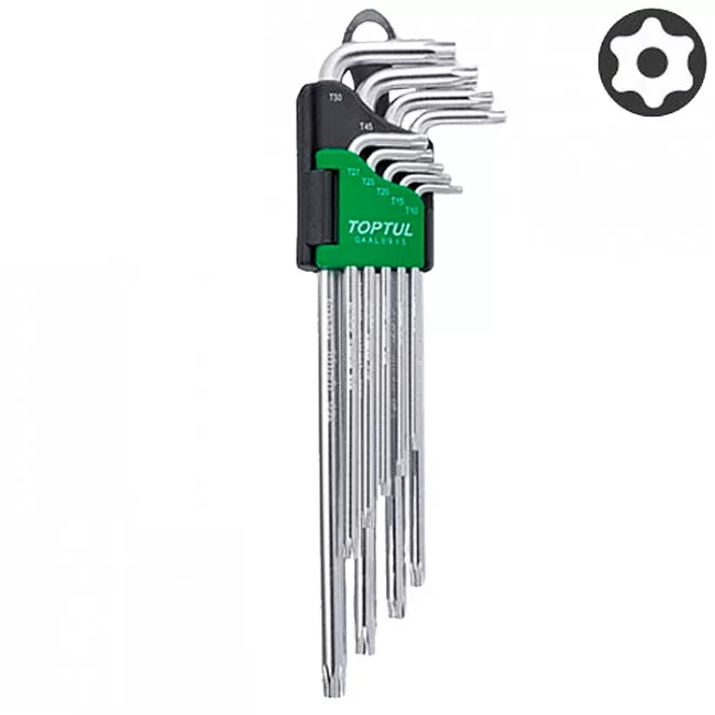 Набор Г-обр. ключей TOPTUL TORX T10-T50 9ед. супердл. с отверстием (GAAL0915)