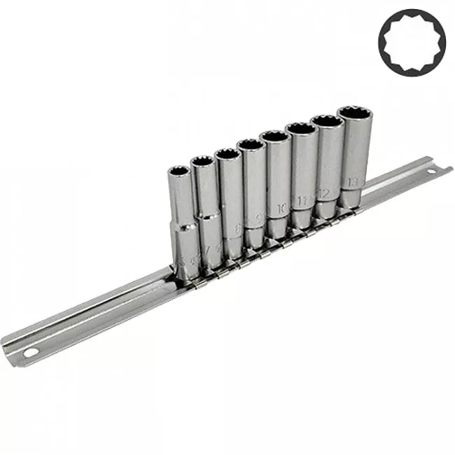 Набор головок длинных TOPTUL 12-гр. 1/4" 8ед. 6~13мм (на планке) (GAAQ0804U-12)