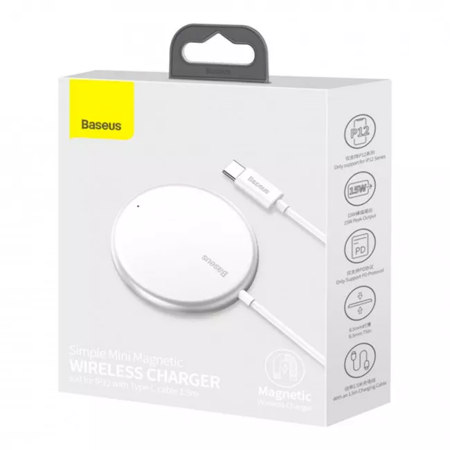 Бездротовий зарядний пристрій Baseus Simple Mini Magnetic 15W білий (326839) (310820003)
