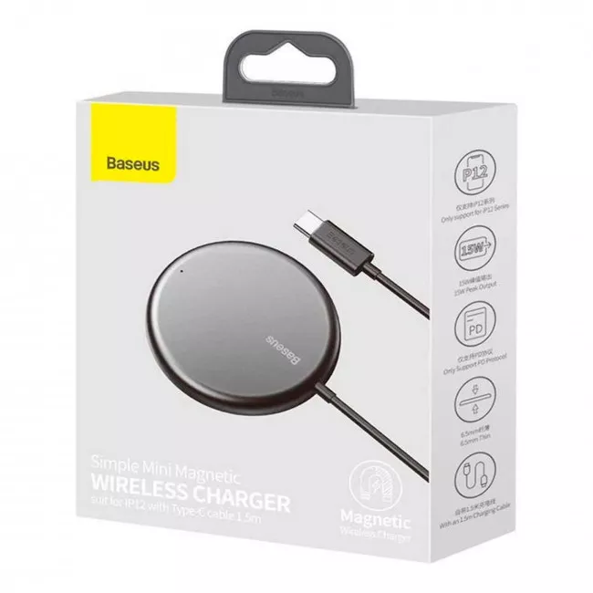 Бездротовий зарядний пристрій Baseus Simple Mini Magnetic 15W чорний (326822) (310820001)