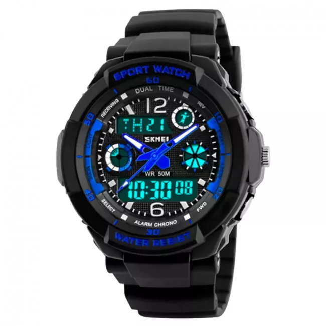 Часы спортивные Skmei 1060, черный-синий, в металлическом боксе (175-1080-black_blue)