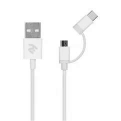 Дата кабель 2E USB 2.0 AM to Micro 5P + Type-C 1.0m 5V/2.4A, White (2E-CCMTAB-WT)