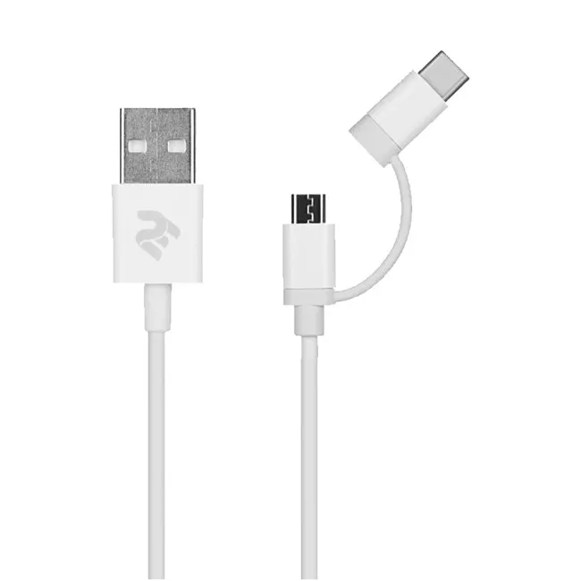Дата кабель 2E USB 2.0 AM to Micro 5P + Type-C 1.0m 5V/2.4A, White (2E-CCMTAB-WT)