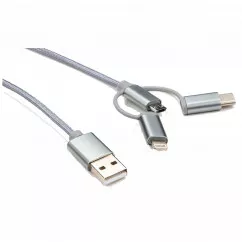 Дата кабель Vinga USB 2.0 AM to Type-C & Micro 5P & Lightning 1.0m (Charge3in1)