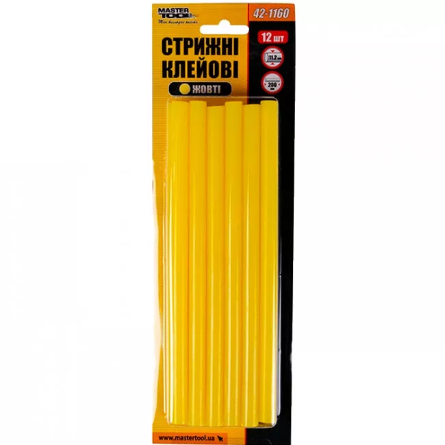 Стрижні клейові MASTER TOOL 11,2*200 мм, 12 шт, жовті (42-1160)