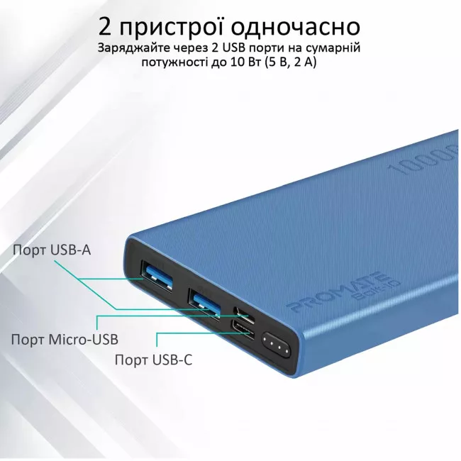 Зовнішній акумулятор Promate Bolt-10 10000 mAh Blue (bolt-10.blue) (046679)