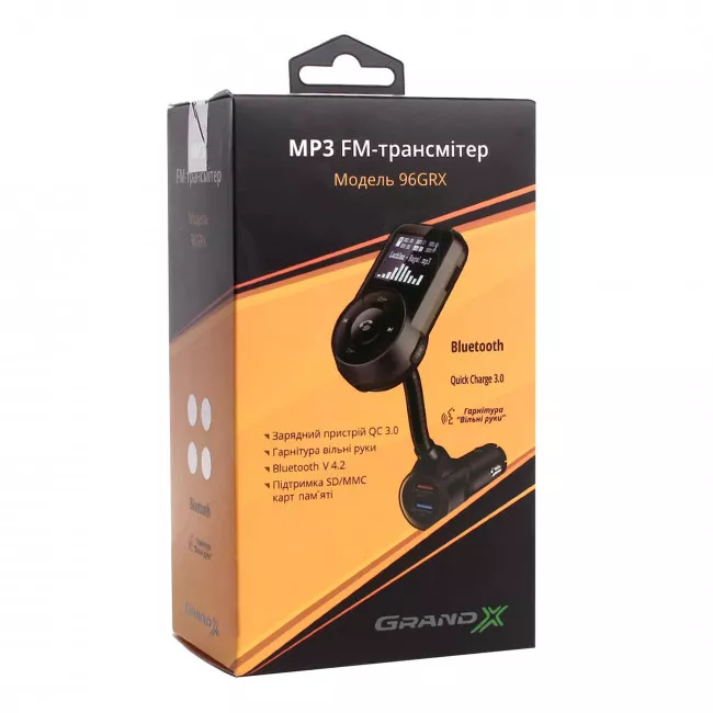 FM-трансмиттер Grand-X 96GRX HSP, BT V4.2, 1USB QC3.0, 1USB 2,4А (96GRX)