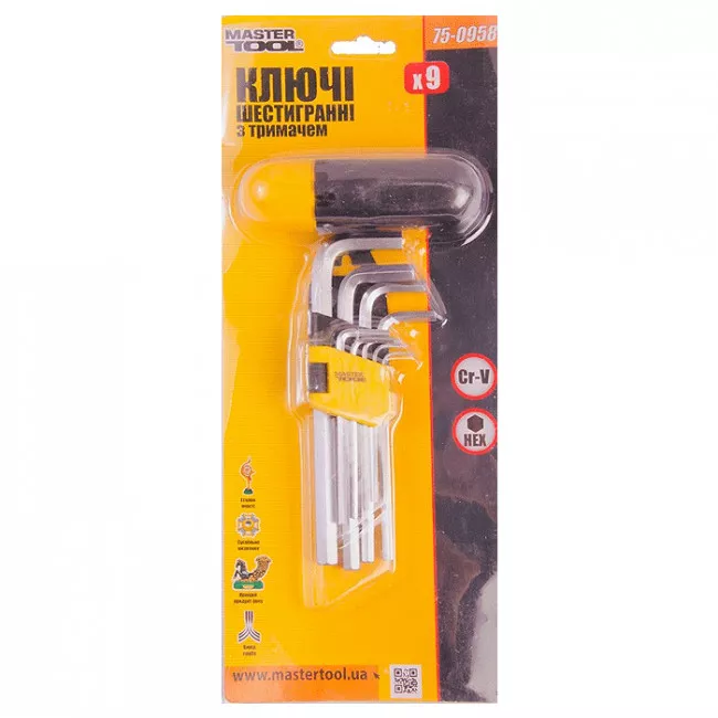 Набор шестигранных ключей Mastertool  9 шт. с держателем удлиненные (75-0958)