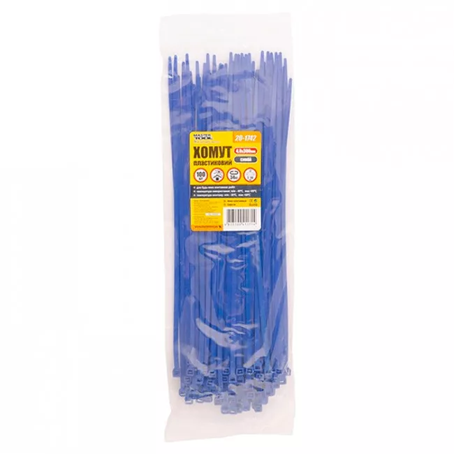 Хомут пластиковий MASTER TOOL 4,8* 300 мм синій, 100 шт (20-1742)