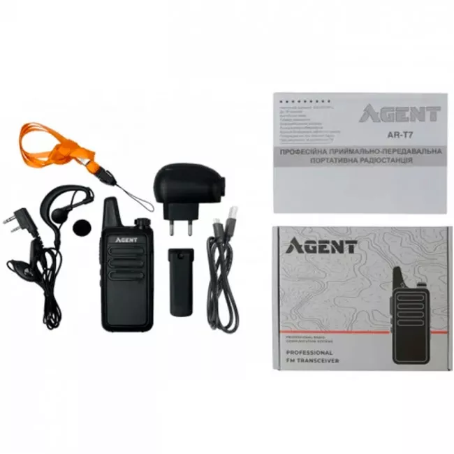 Рация Agent AR-T7 (2W, UHF, 400-470 MHz, до 10 км, 16 каналов, АКБ), черная (285-1012_black)