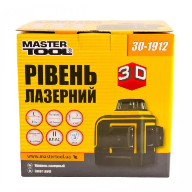 30-1912 Уровень лазерный H360+2*V360, 3 лазерные головки RED, 0.2мм/м, 10м, Li-ion, сумка
