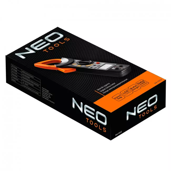 Клещи электроизмерительные NEO, 2/20/200/600В, ЖК с подсветкой, чехол (94-002)