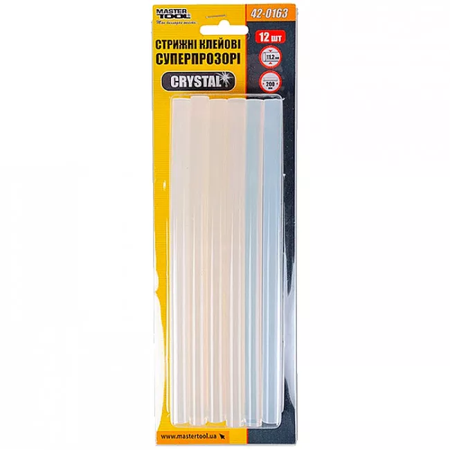 Стрижні клейові MASTER TOOL 11,2*200 мм, 12 шт, суперпрозорі CRYSTAL (42-0163)