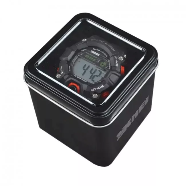 Часы электронные Skmei 1162 говорящие, в металлическом боксе (175-1065-black_red)