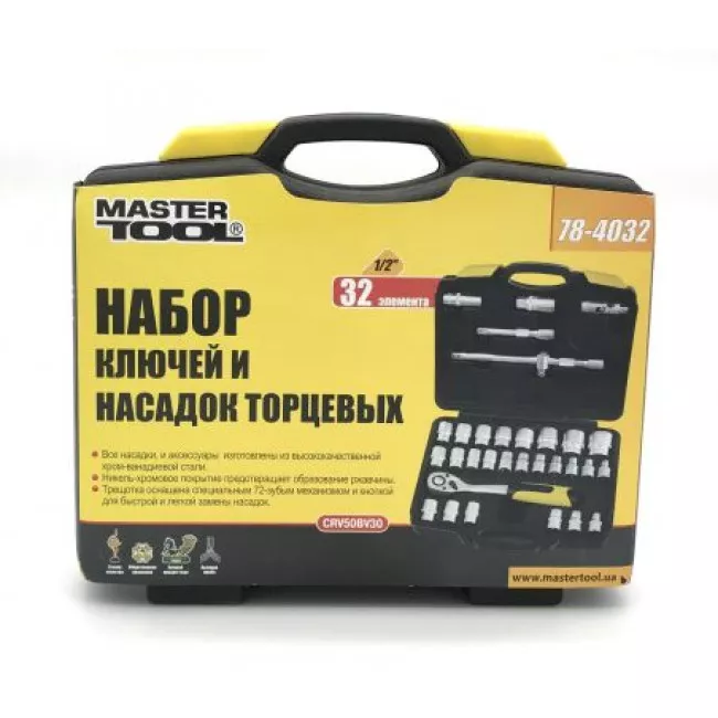 78-4032 Набор насадок торцевых PROFI CrV 1/2”  8-32 мм, трещотка 72Т, 32 шт, кейс