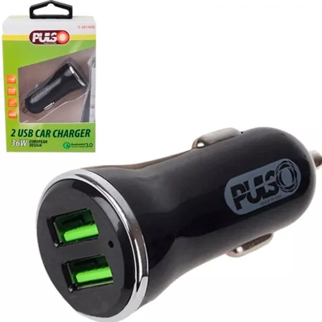 Автомобильное зарядное устройство PULSO, 2USB QC3.0 36W 12/24V (C-36144Q)