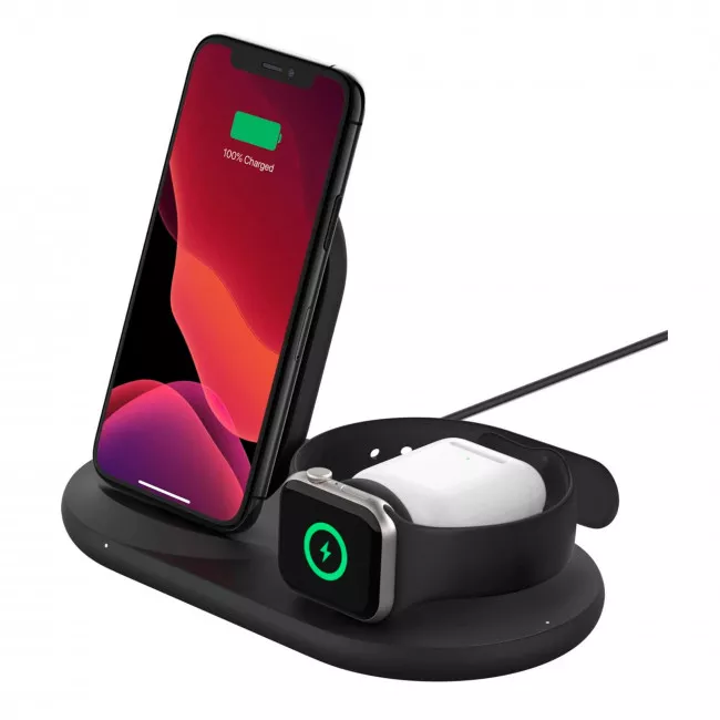 Беспроводное зарядное устройство Belkin 3-in-1 Wireless Pad/Stand/Apple Watch Black (WIZ001VFBK)