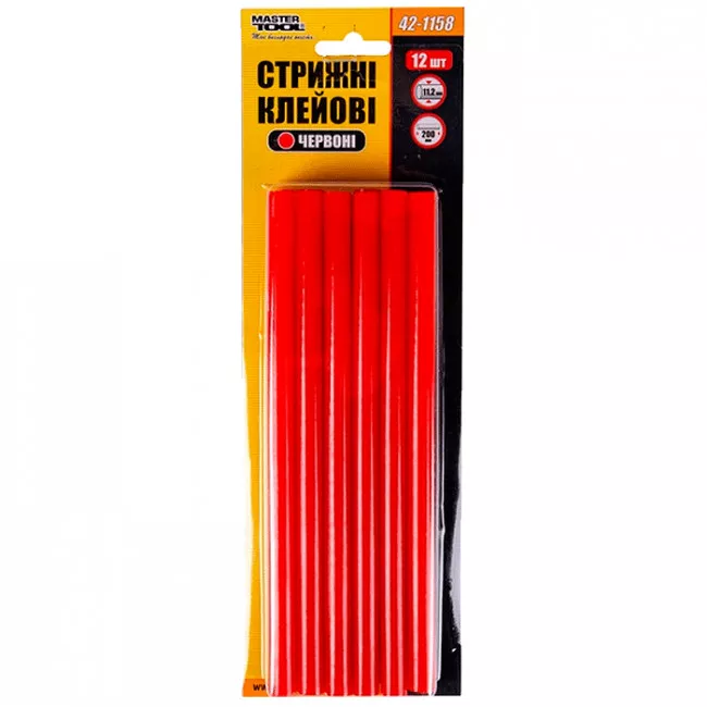 Стрижні клейові MASTER TOOL 11,2*200 мм, 12 шт, червоні (42-1158)