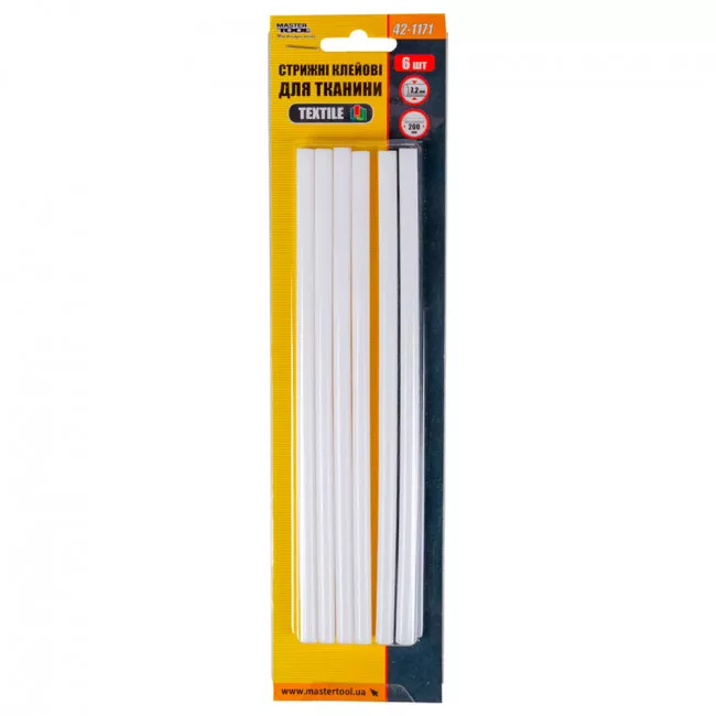 Стрижні клейові MASTER TOOL 7,2*200 мм, 6 шт, для тканини TEXTILE (42-1171)