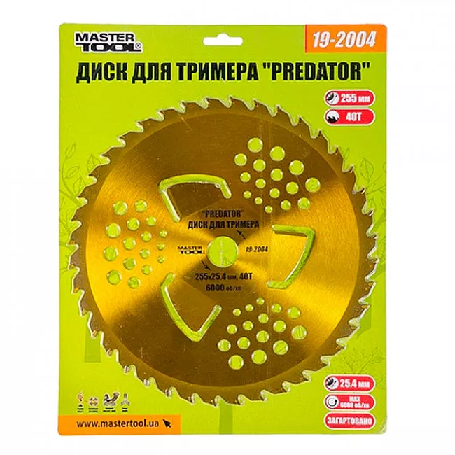 Диск для триммера MASTER TOOL "PREDATOR" 255*25.4*40Т с победитовой напайкой, закаленный (19-2004)
