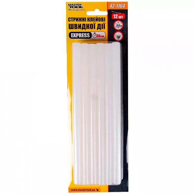 Стрижні клейові MASTER TOOL 11,2*200 мм, 12 шт, швидкої дії EXPRESS (42-1164)