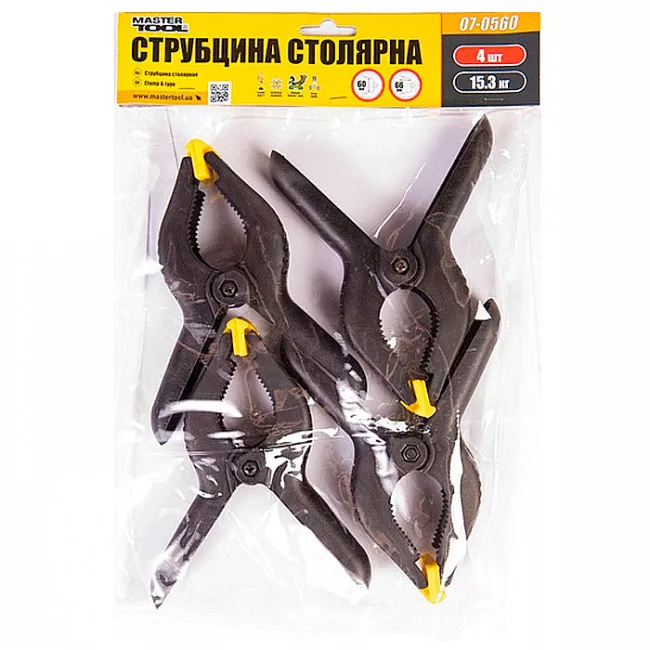 Струбцина столярная MASTER TOOL тип "A" 150мм, ширина захвата 60мм, сила зажатия 15.3 КГ, набор 4шт. (07-0560)