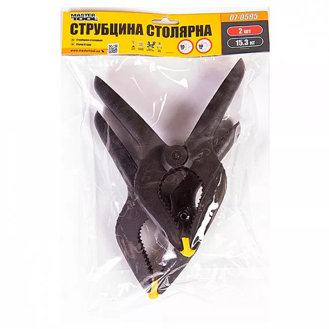 Струбцина столярна MASTER TOOL тип "A" 200мм, ширина захвату 95мм, сила затискання 15.3 КГ, набір 2шт. (07-0595)