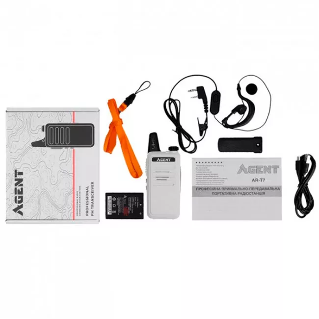 Рация Agent AR-T7 (2W, UHF, 400-470 MHz, до 10 км, 16 каналов, АКБ), белая (285-1012_white)