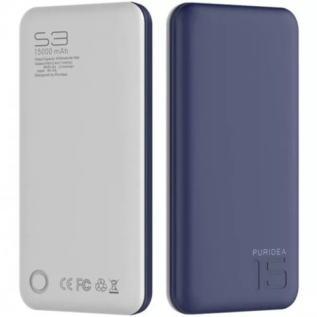 Портативный аккумулятор PURIDEA S3 15000mAh Li-Pol Rubber Blue & White (S3-Blue White)