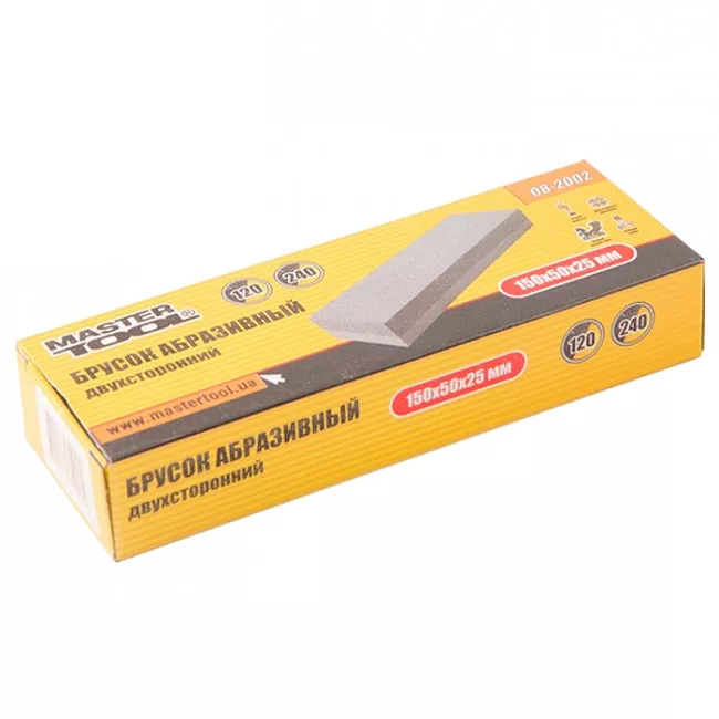 Брусок абразивный двусторонний 150*50*25 мм, зерно 120/240 MASTER TOOL (08-2002)
