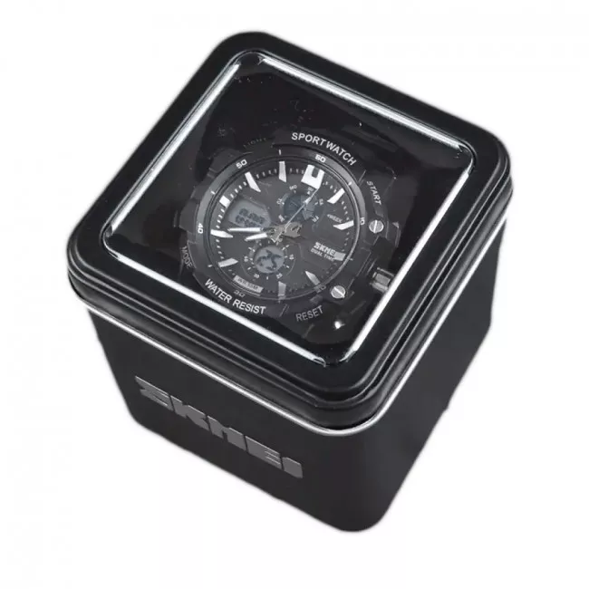 Часы спортивные Skmei 0990, черный-белый, в металлическом боксе (175-1034-black-b_m)