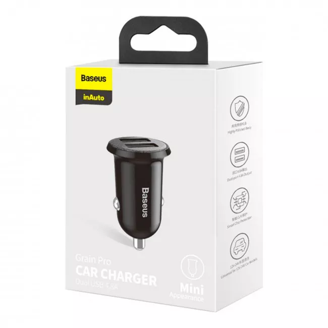 Автомобільний зарядний пристрій Baseus Grain Pro 4.8A 2USB чорний (353811) (317590001)