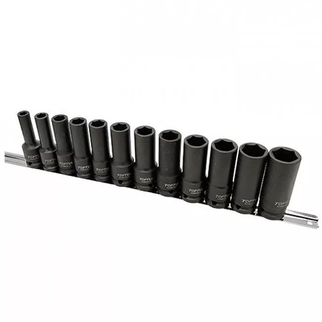 Набор ударных длинных головок TOPTUL 1/2" 12 ед. 8,10,12~19,21,22мм (на планке) (GAAQ1614D)