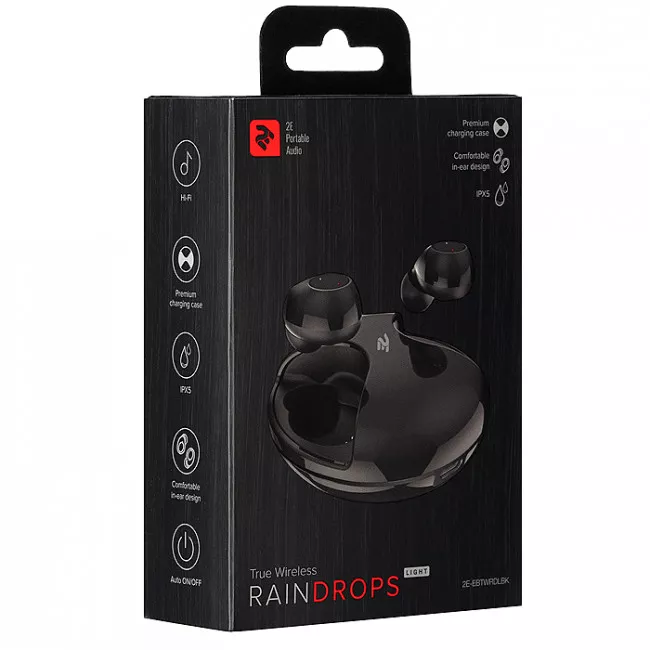 Навушники 2E RainDrops Light True Wireless Waterproof Mic Black (2E-EBTWRDLBK)