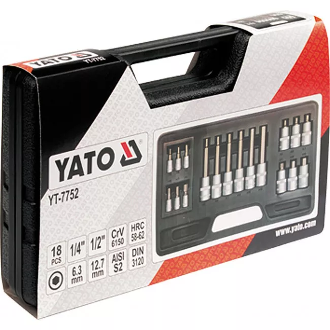 Набор головок торцевых YATO HEX 1/2" 1/4" 18шт (YT-7752)