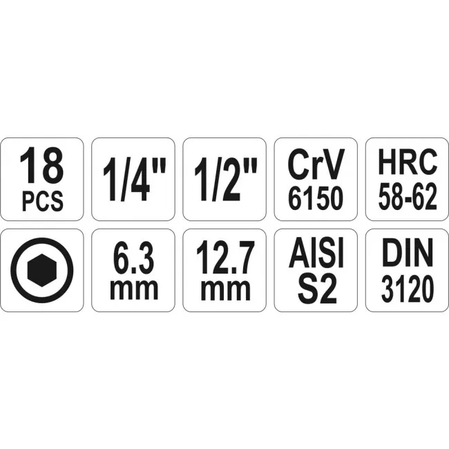 Набор головок торцевых YATO HEX 1/2" 1/4" 18шт (YT-7752)