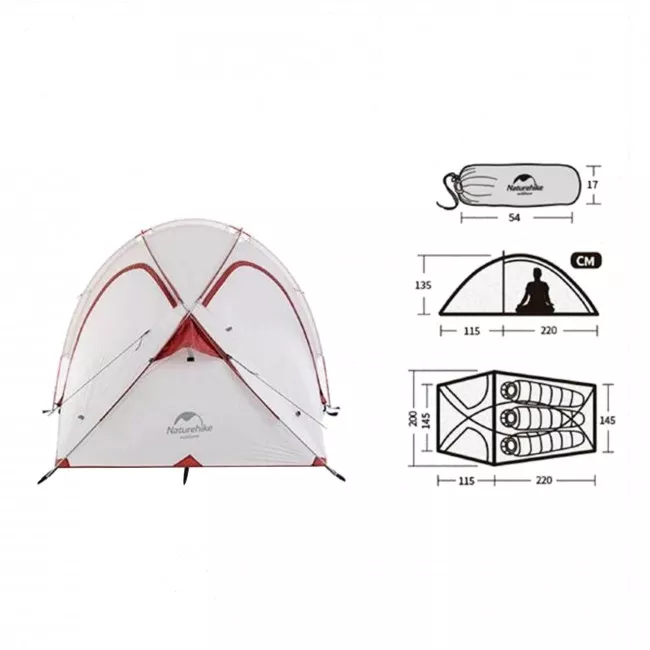 Палатка четырехместная с футпринтом NatureHike Hiby NH19ZP005 40D серо-красная (6927595742891)