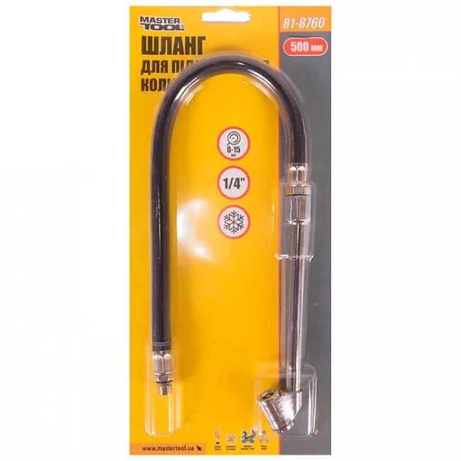 Шланг MASTER TOOL до пістолета для підкачування коліс 50 см, з наконечником для вантажних автомобілів (81-8760)
