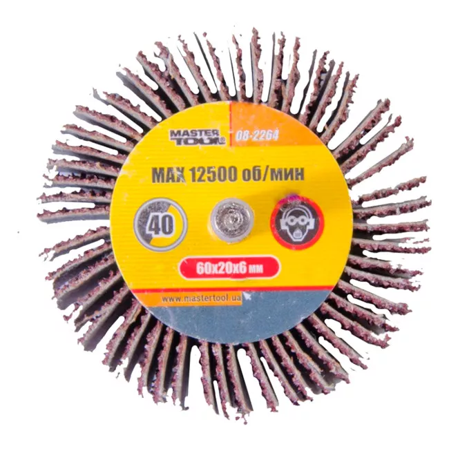 Круг шлифовальный MASTER TOOL лепестковый зерно 60, 60*20 мм со стержнем 6 мм (08-2266)