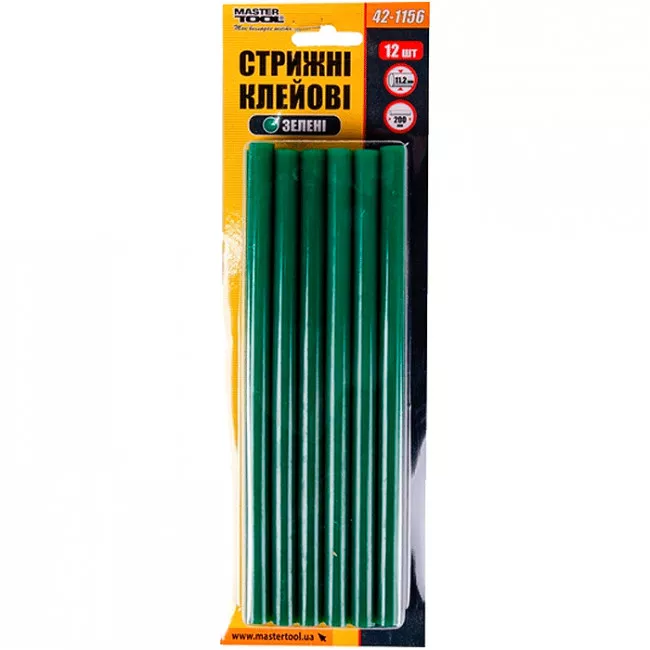Стержни клеевые MASTER TOOL 11,2*200 мм, 12 шт, зеленые (42-1156)