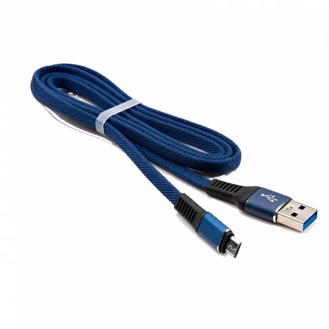 Дата кабель Vinga USB 2.0 AM to Micro 5P 1m flat nylon blue (VCPDCMFNB1B)