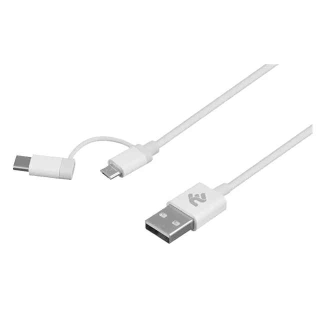 Дата кабель 2E USB 2.0 AM to Micro 5P + Type-C 1.0m 5V/2.4A, White (2E-CCMTAB-WT)