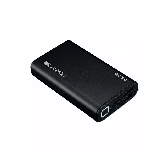 Портативный аккумулятор Canyon 10000mAh QC3.0 Black (CND-TPBQC10S)