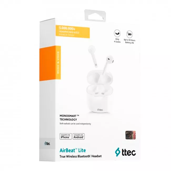Навушники Ttec AirBeat LiteTrue Wireless Headsets White (2KM129B)