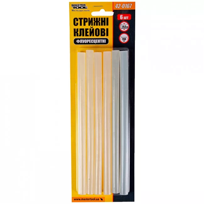 Стержни клеевые MASTER TOOL 11,2*200 мм, 6 шт, флуоресцентные (42-0167)