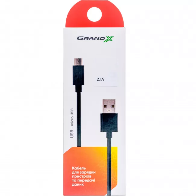 Кабель Grand-X USB-micro USB,100% медь, 2.5m, Black, BOX ( PM025B)