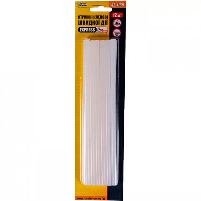 Стрижні клейові MASTER TOOL 7,2*200 мм, 12 шт, швидкої дії EXPRESS (42-1165)