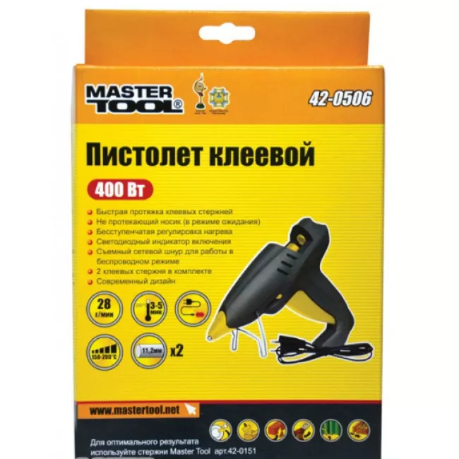 42-0506 Пистолет клеевой Ø 11,2 мм 400 Вт, 28 г/мин, беспроводной, регулятор  t 150-200 С "Капля-Стоп"